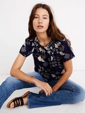 Smocked Mockneck Top in Patchwork Quilt